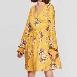 Floral Long Sleeve Deep V-Neck Mini Dress